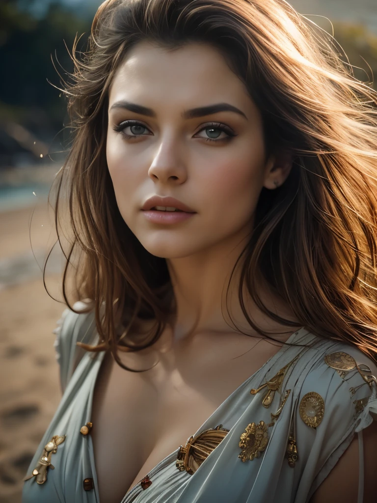 kmwld, (sharp focus:1.2), photo, attractive ultra hot gorgeous European woman,age 23. Large breast. Cleavage .(beautiful face:1.1), detailed eyes, luscious lips, (cat eye makeup:0.85), (large eyes:1.0), (toned body:1.2), (1980s hair:1.2), wearing (1980s clothes:1.2) on a (beach:1.2). (moody lighting:1.2), depth of field, bokeh, 4K, HDR. by (James C. Christensen:1.2|Jeremy Lipking:1.1).