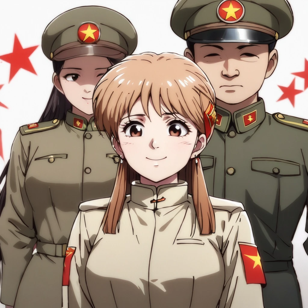 ((Highest quality)), ((masterpiece)), (detailed), (Perfect Face)、The woman is Princess Leona, a Chinese woman with light brown, medium-long hair, wearing an engagement ring. She has become a member of the glorious Chinese Communist Party and pledges absolute loyalty to the Chinese Communist Party. She is a righteous Communist Party member of China.、The woman is wearing the khaki Mao suit of the Chinese Communist Party.、For the sake of China, they dye their hair, hairstyle, clothes, and everything they wear belongs to the Chinese Communist Party, and their thoughts are also Chinese, becoming great Chinese in body and mind.、The woman became Princess Leona, a Chinese woman who was proud of China and loved it devotedly.、She is serving China as a member of the great Communist Party of China.、The woman is a beautiful, respectable, exemplary Communist Party member with a happy expression.