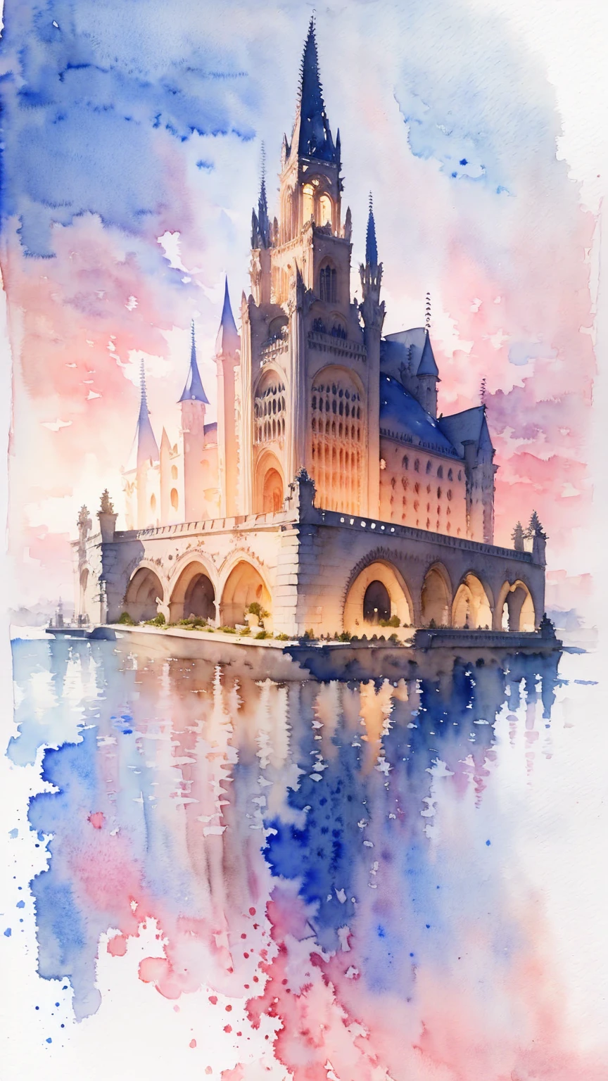 (masterpiece:1.2, Highest quality),(Very detailed),(((watercolor))),8k,wallpaper,Landscape of France,Opera House,night