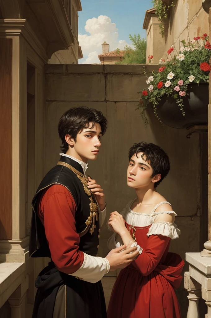 A painting with the names Matteo and Romeo with a classic theme 