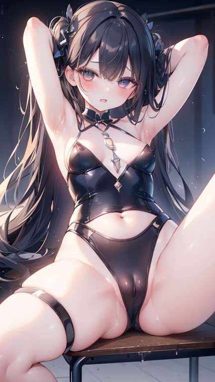 (Highest quality)), ((masterpiece)), (detailed), Naked Cute Old Girls,Very sexy,(((Very small breasts 1.5))),A girl being trained,
Beautiful Face,Beautiful teeth alignment,Beautiful body lines,8 heads and a slim body,Beautiful Hands,Beautiful feet,Long hands,Long legs,Long and supple hair,Shiny black hair,No clothes,Embarrassed expression,blush,Thin lips,Beautiful shoulders,Beautiful clavicle、A woman sitting on a desk in the classroom,Excited,Semen is splattered all over the woman,(((NSFW1.8))),A lot of love juice,((Ahegao 1.8)),orgasm,(Open your mouth wide and stick out your tongue,Drooling 1.2),((((A woman leaning back with her legs spread wide)))),(((Please raise your hand,Tying your arms above your head 1.6))),Expressions of Ecstasy,Climax expression,blushして泣く少女,