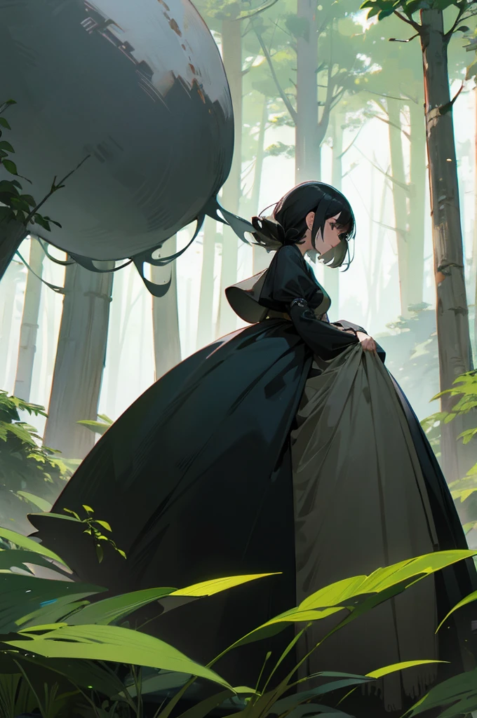 Female, Giant, Dress, Forest Background, Black Hair