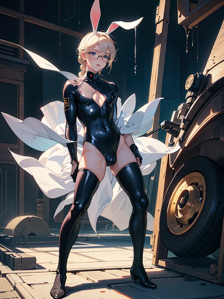 ((Best quality)), ((masterpiece)), (detailed:1.4), 3D, an image of a beautiful cyberpunk male,HDR (High Dynamic Range),Ray Tracing,NVIDIA RTX,Super-Resolution,Unreal 5,Subsurface scattering,PBR Texturing,Post-processing,Anisotropic Filtering,Depth-of-field,Maximum clarity and sharpness,Multi-layered textures,Albeo and Specular maps,Surface shading,Accurate simulation of light-material interaction,Perfect proportions,Octane Render,Two-tone lighting,Wide aperture,Low ISO,White balance,Rule of thirds,8K RAW,boy,gold hair,braid on one side,wet panties,Take the floral panties,white panties,can saw a trace on my panties dick,panties is very wet,The panties are so sheer you can see the penis,(idle),Spread legs,tattoo between legs,((The penis is shiny)),cute boy, cute face,((bulge panties)).like a , the skin is smooth and shiny,((Smooth figure, small body)),There are wrinkles in the underwear, glasses, (((white penis))),They have small, white testicles,((limpy dick like a child)),(man chest),Kneel with your legs spread apart,body suit,rubber suit,blue eyes,The penis is extremely small and light pink and white color and like a ,(((The outfit covers all genitals))),Clothes completely cover the penis,(slender legs and arm),skin very smooth,Smooth stomach,bodysuit,rubber swimming bodysuit,Rabbit ears and rabbit tail,((The area between the legs bulges out)),can see the wrinkling of your penis through the clothes,child's body,Rabbit ears hanging down,Rabbit ears are fluffy,The clothes are transparent,((Boy)).