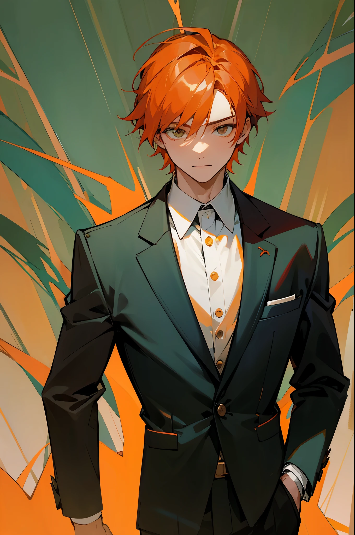 male, Tall, Suit, Forest Background, Orange Hair