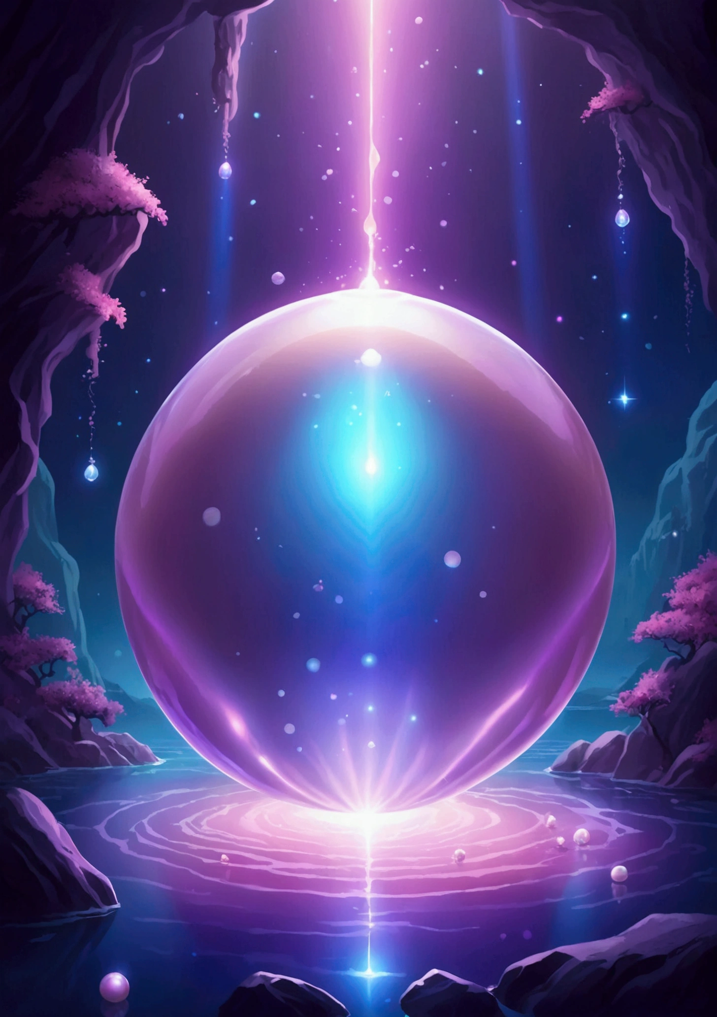 create a illustration of huge glowing pearl