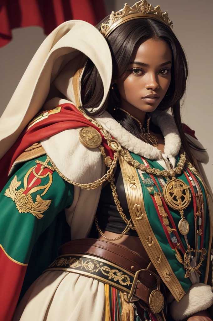 Create a Coat of Arms for a coin that represents connection between, natives, Africans and Portuguese