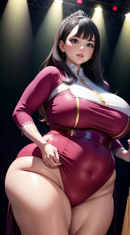 bbw woman standing on stage and seducing a man