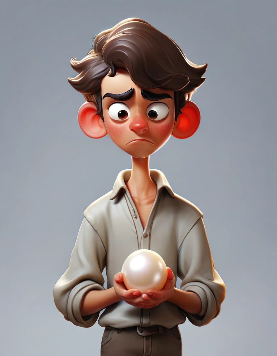 create an illustration of poor looking spanish boy holding a pearl