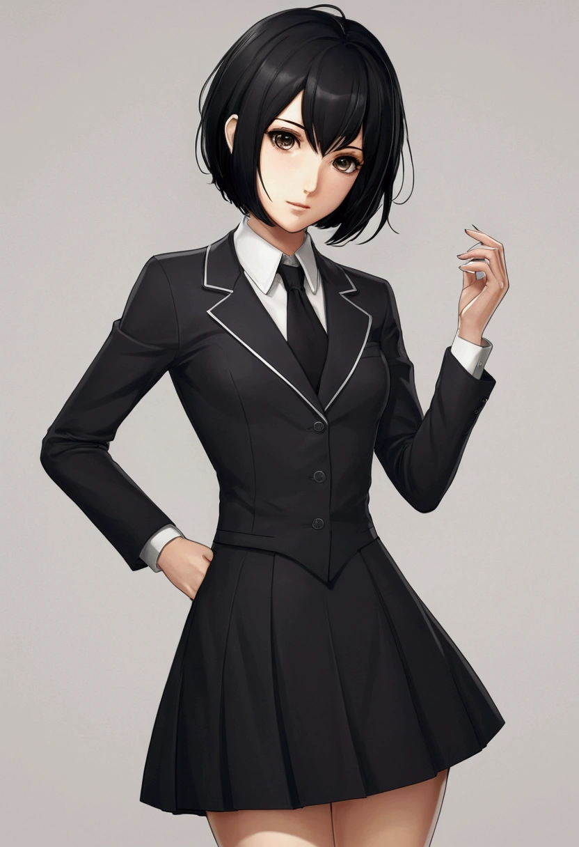 Short black hair brunette anime girl