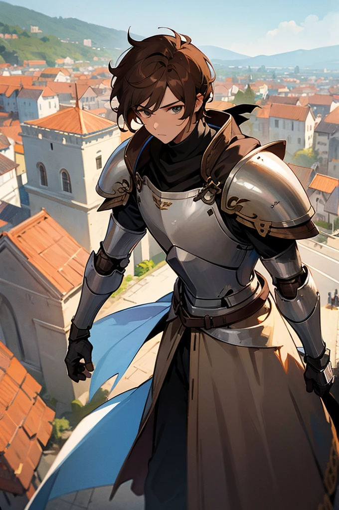 Male, Brown Hair, Town Background, Knight