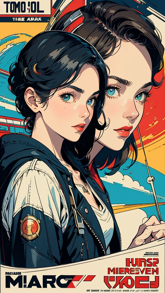 (((masterpiece, highest quality))),(((solo:1.2))),(((1girl:1.2))),32k wallpaper, very detailed, vintage science fiction,(((((retro vintage movie poster))))), (bauhaus),(((abstract))),(mid century modern),(((((portfolio))))),(((((Close-up))))),(((((bust up))))),((((more various angle)))),(((highlight))),Vast landscape,((((heterochromia)))),(((complete detailed face))),(((Riders jacket))),(((most complecated machine))),Colorful color scheme,Cleavage,70s,80s