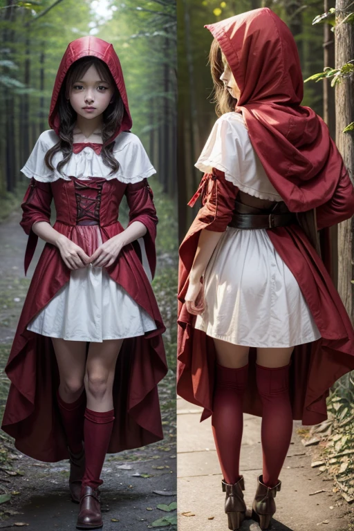 little red riding hood template for editing, facing the front, side and back