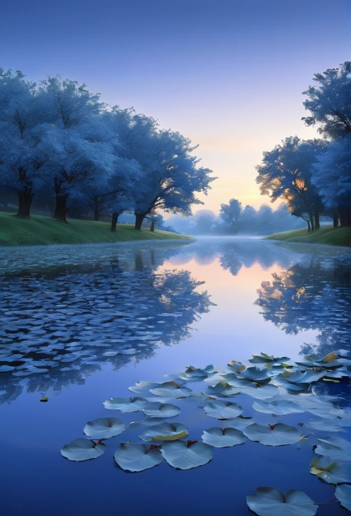 World, crowd, us, dawn and dusk, blue morning, distant hometown, once upon a time, sunny, youthful, blue morning, gray leaves, pond, evening breeze, distant light,(masterpiece, best quality:1.2), extremly detailed