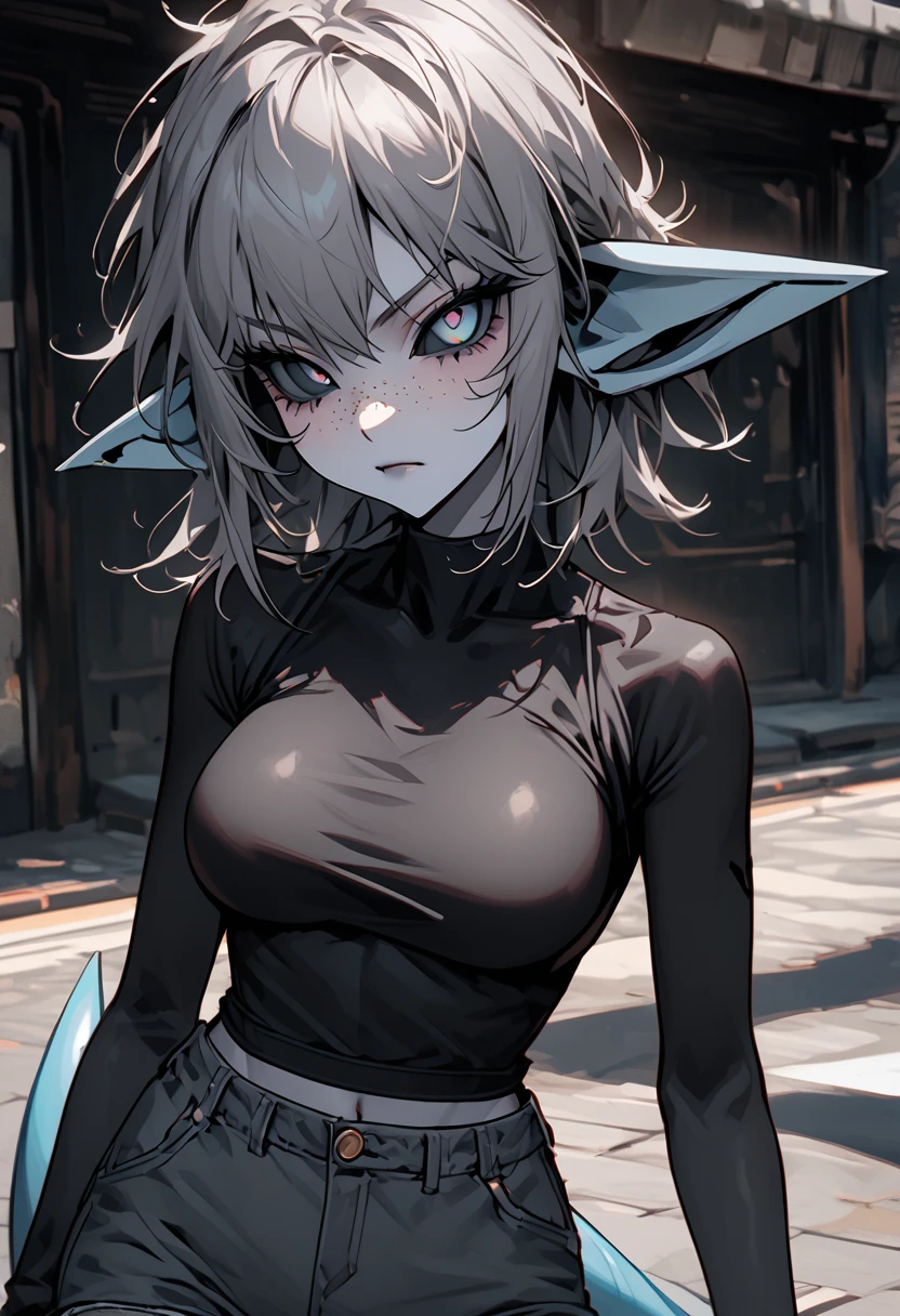8k, masterpiece, highest quality, best quality, official art, beautiful and aesthetic, extremely detailed, (fractal art: 1.3), colorful, highest detailed, perfect face, upper body, HDR, sexy, wide hips, thicc figure, Detailed face, Detailed eyes, red eyes, perfect face, perfect eyes, ( 1elf, 1 female elf, 1girl, trans, futa, futanari, big ass, slim waist, pretty face, long white hair, sharp jawline, he is sexy, she is beautiful, she has black eyeliner, he has makeup, she has a girly face, she is tanned, she has big , she is blushing, she wears blush, hips wider than shoulders, slim torso, black lipstic, e-girl makeup, blushing, pretty, sharp jawline, red eyes, cute, thigh high socks, goth clothes, black skirt, black crop top, black lipstick, black eyeliner, cute smile, Goth, goth priestess, RAVEN, goth makeup, goth clothes, white hair, wolf cut, bulge, bulge in underwear, genitalia outline, 3d art, 3d style
