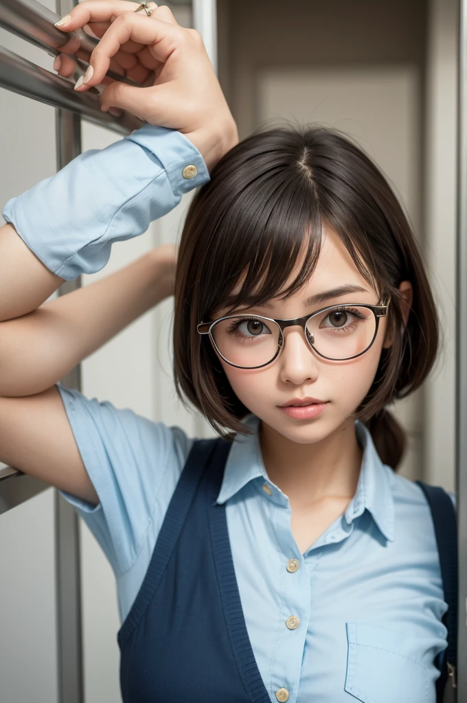 (((Composition looking down:1.8, looking up at camera:1.8))), (((thick white liquid dripping on the face and glasses,,,,,:1.8))), (((Dressing:1.8))), (((shool uniform:1.8))), (((eye glass:1.8, student clothes:1.8, Kneeling:1.8))), (school classrooms:1.8), ((oral invitation:1.8, Open your mouth wide to the maximum:1.8, drooling:1.8)), 1girl in, 独奏, 18year old, 7headed body, Ideal ratio body proportions, erectile nipple, short-hair, A dark-haired, With bangs, small tits, A slender, Small buttocks, beauty legs, Skinny Legs, surrealism, Cinematic lighting, depth of fields, One-person viewpoint, F/1.8, 135 mm, nffsw, masutepiece, ccurate, ((Anatomically correct:1.3)), Textured skin, Super Detail, high details, High quality, awardwinning, Best Quality, hight resolution, 8K