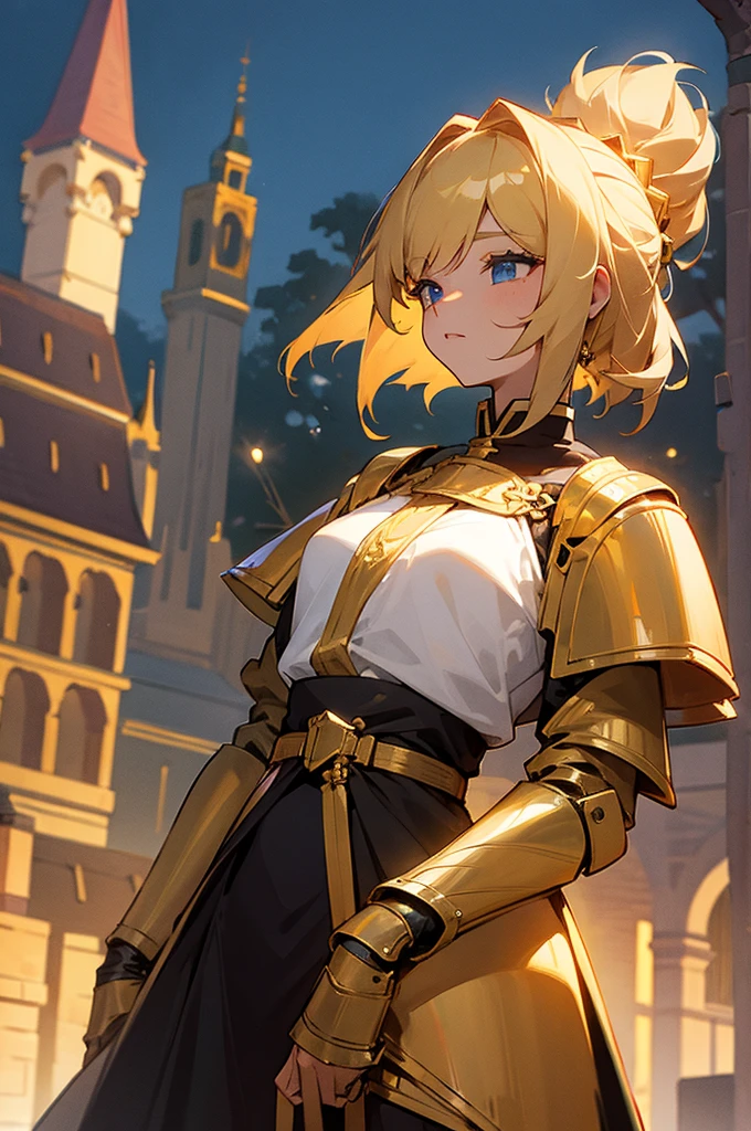 Female, Gold Hair, Town Background, Knight