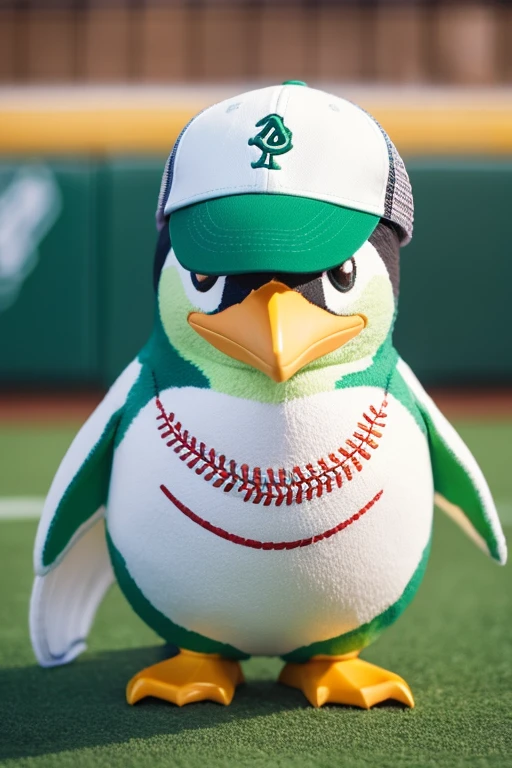 Green penguin with baseball cap