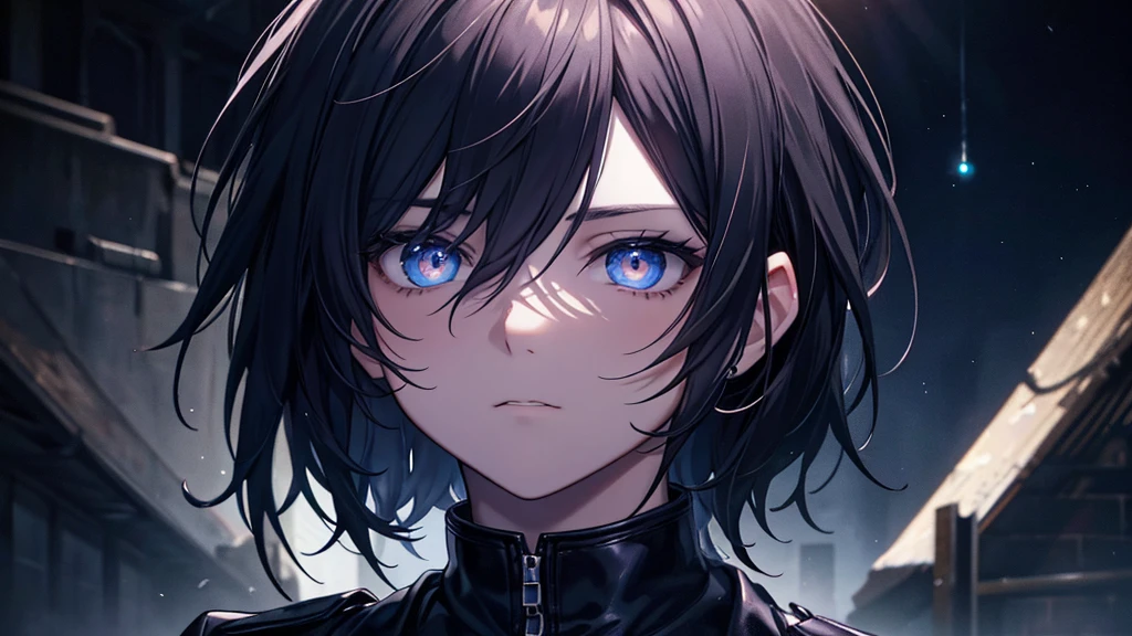 an emo goth boy looking at a starry night sky, highly detailed face and eyes with glow, moody atmosphere, dark colors, dramatic lighting, cinematic composition, digital art, concept art, hyper realistic, photorealistic, 8k, best quality, masterpiece