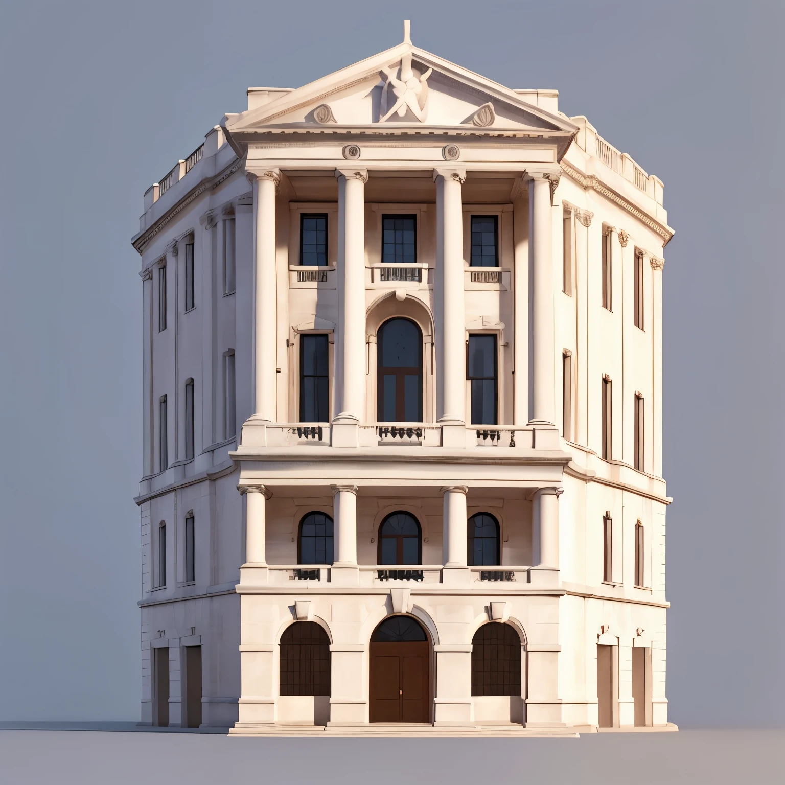 Create a high-resolution, square-format 2D drawing of the Bank of England. The illustration should be a simplified, non-realistic depiction of the building, focusing on its key architectural features like columns and the grand facade. Use clean lines and minimalistic details with a white background to highlight the structure. Ensure the image is sharp and clear, suitable for high-quality presentations.