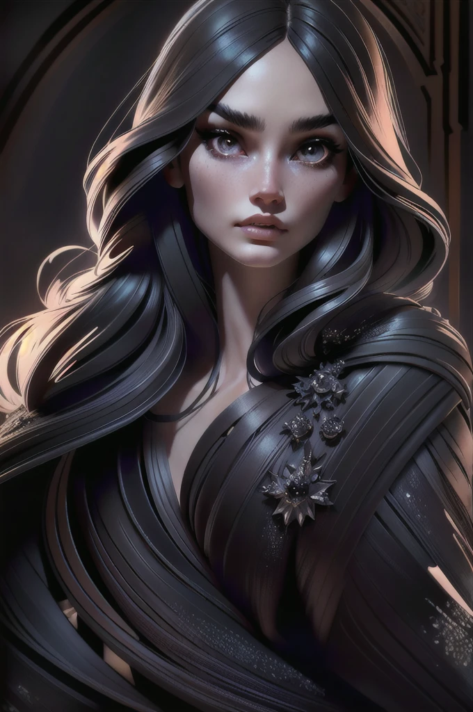 beautiful elegant girl, long flowing hair, beautiful detailed eyes, beautiful detailed lips, extremely detailed face and eyes, longeyelashes, dark mysterious atmosphere, dramatic lighting, high contrast, cinematic lighting, portrait shot, ultra-detailed, (best quality,4k,8k,highres,masterpiece:1.2),ultra-detailed,(realistic,photorealistic,photo-realistic:1.37),cinematic,dramatic,chiaroscuro,moody,dark,mysterious,high fashion portrait