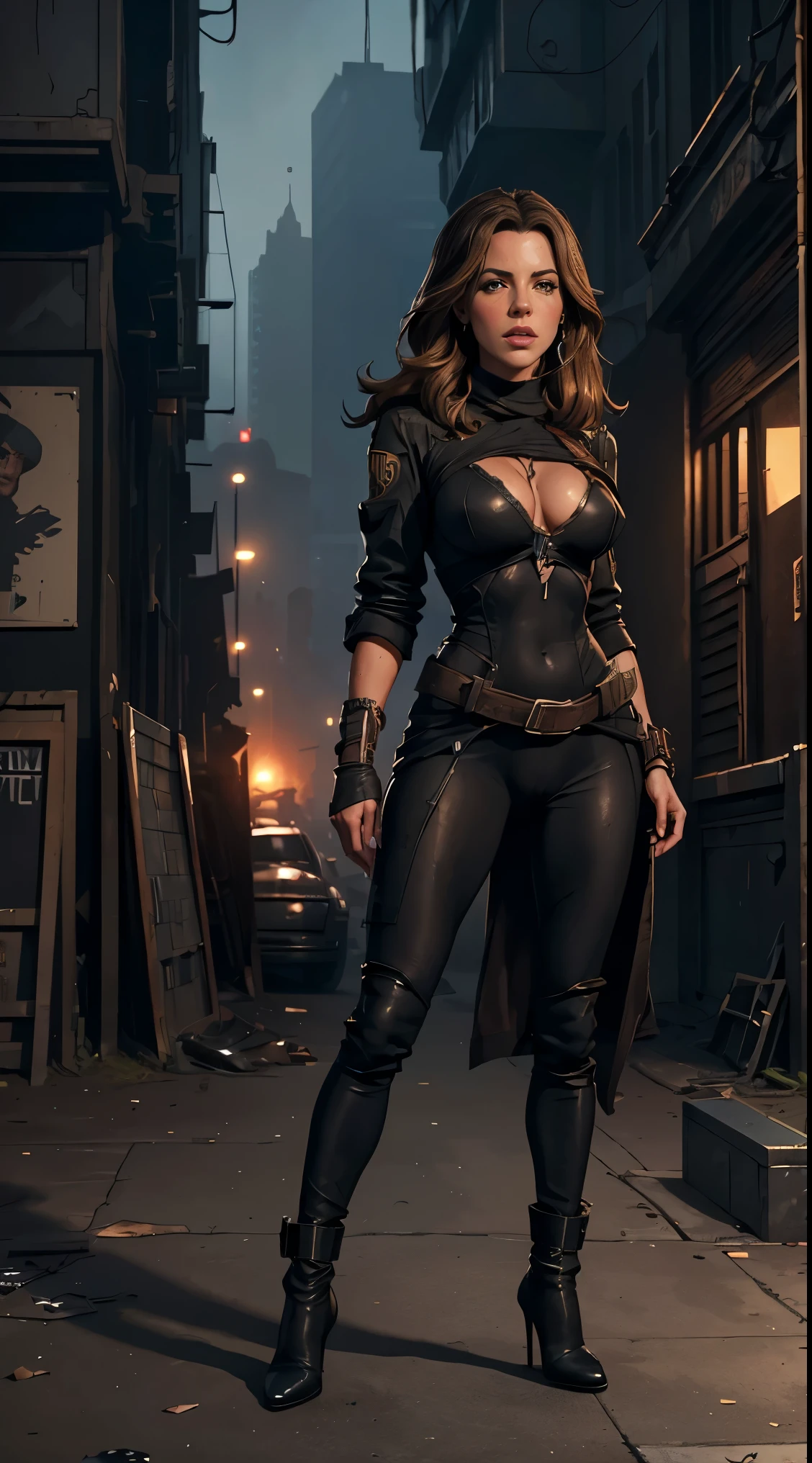 Hyperrealistic full body close up photo of Kate Beckinsale, work of art, best qualityer, (photorrealistic:1.4), Create dystopian work of arts. Depict the cityscape in the gritty style of the game's concept art. This work should evoke a feeling of abandonment and despair in a futuristic setting.., Post-apocalyptic world. Notice the intricacies of the details, the sharp focus. (((camel toe))), ((attacked by zombie men)), (((strangled, Suffocated:1.4))), ((neckleace)), ((exposed bulges)), ((large, muscular hips))