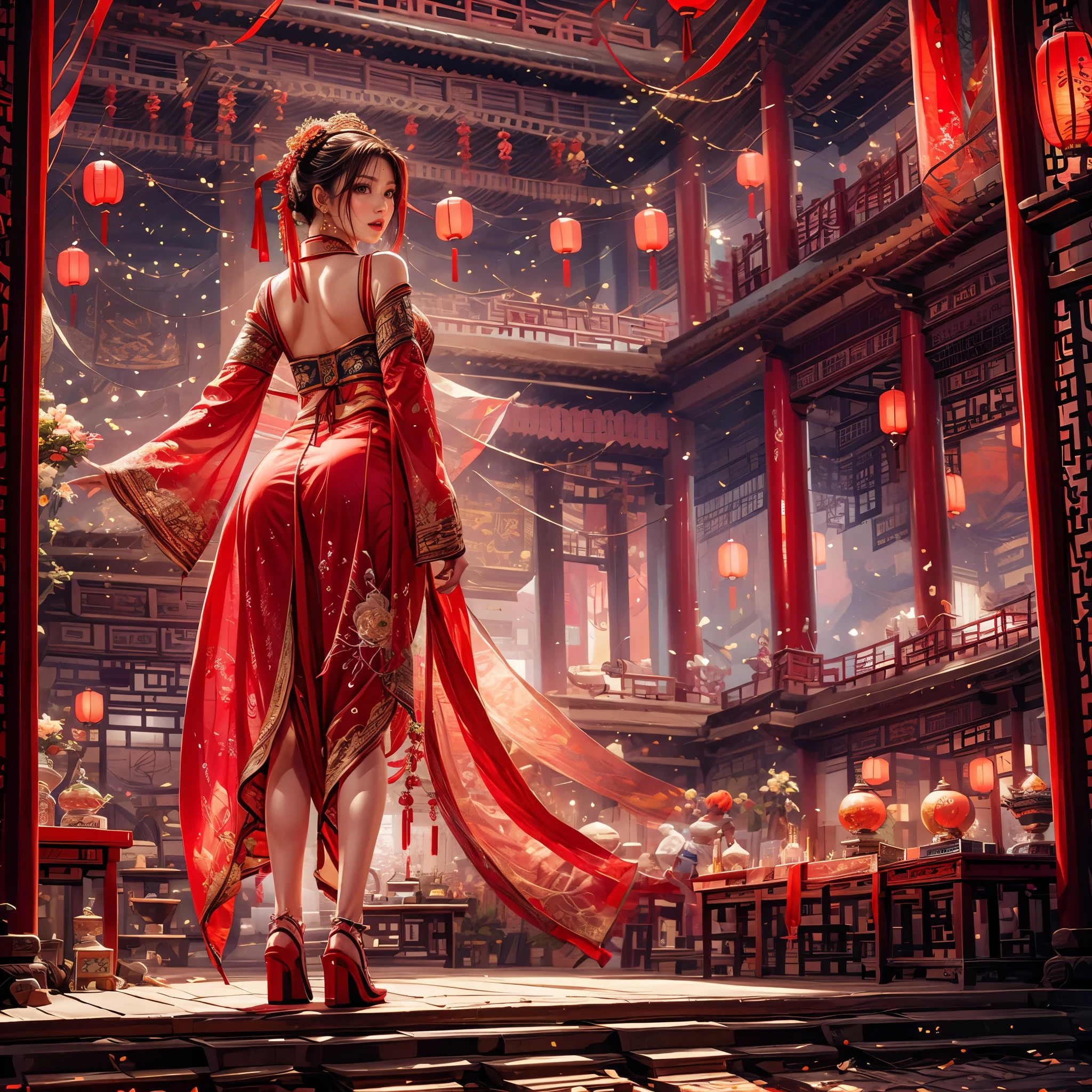 (High-level (UltraDetailed ProfessionalPhoto)), 8K Masterpiece TopQuality, Absurd Detailed Lighting, PerfectLighting, Extremely detailed (BeautyGoddess Standing in a Vertical Dropping Ray), aesthetic LifeLike Rendering, BokeH (oodles Firecrackers Spark and Haze), Unreal flamboyance, see-through upskirt Assfocus RoundlyButts, (Tindall Effect Scattering), { fujian tulou | Traditional Hakka Clothes | perfect ratio | hime cut | luxury | jewelry | ornate | hairpin | Menstruation | (Exposed SFW) },(Elaborate embroidery with Transparency) BREAK (FullBody:1.28). (((Extremely detailed Beautiful Face and Eyes))) Radiant PearlSkin with Transparency, (Dynamic LifeLike expressions:1.4)