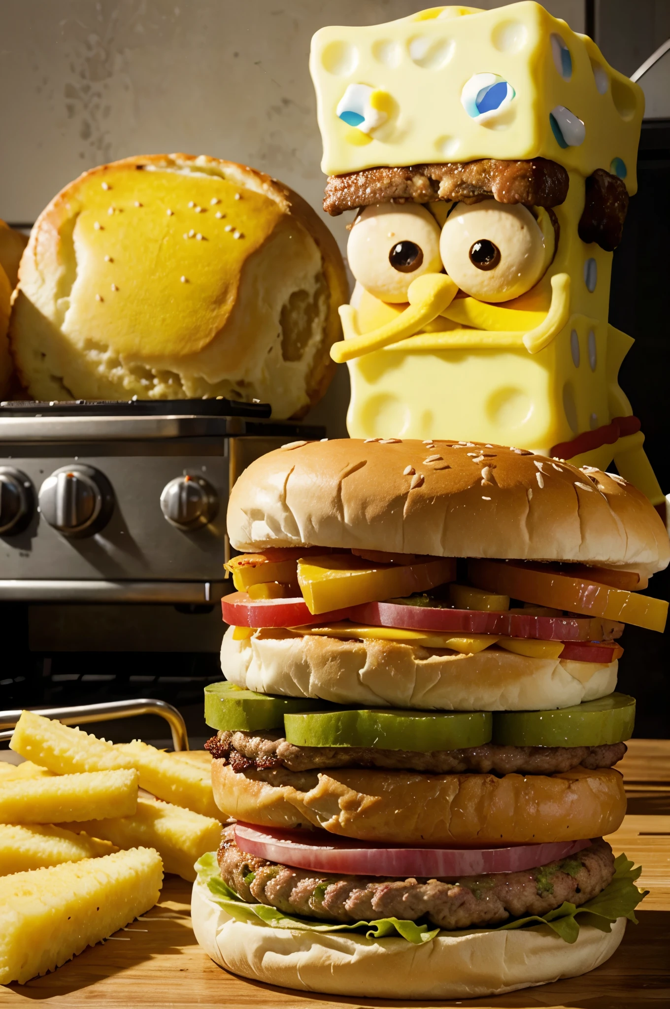 spongebob cooking hamburgers