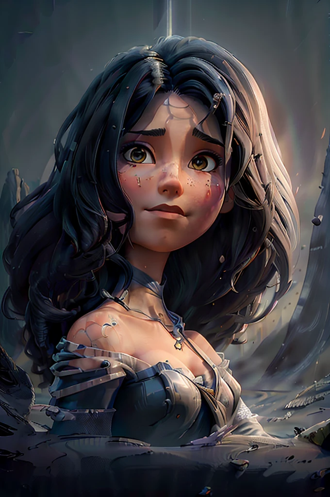 portrait of emb-rebecca with long black hair in the fog, cinematic lighting, photorealisitic, ornated, intrikate, realisitic, detailded, volumetric light and shadow intrikate, chic, highly detailded, digitalpainting, art station, conceptual artwork, Soft, sharp focus, illustration, arte de artgerm y greg rutkowski y alphonse mucha, super detailded