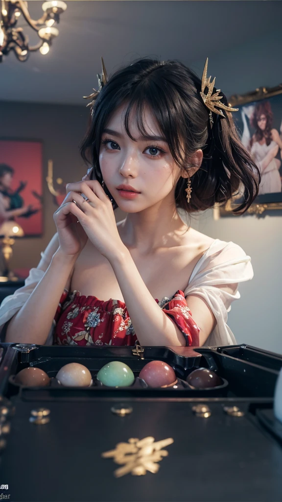 ((BEST quality,8k,Masterpiece:1.3)),upper body,,Sharp focus:1.2,Beautiful Woman with perfect figure,higly detailed facial and skin teksture,Detail eyes,double eyelids,interior view,ferpect lightning,glowing skin