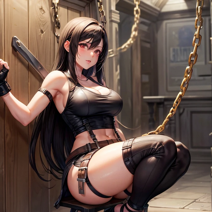 Tifa Lockhart Shackled to the guillotine Excessive amount of semen Spanking