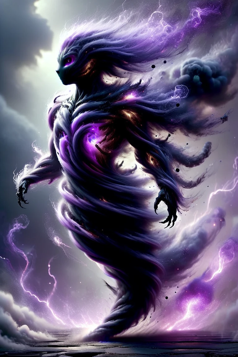 martius_storm hero martius_storm quokka This creature appears as a body of translucent dark gray, black and purple energy with small motes of purple light winking in and out of existence along its spherical form. It has a head, neck, chest, but it's body ends in a tapered whispy smoke, no legs or feet evident. Whispy black smoke wearing bracers and black chest plate armor and shoulder plates