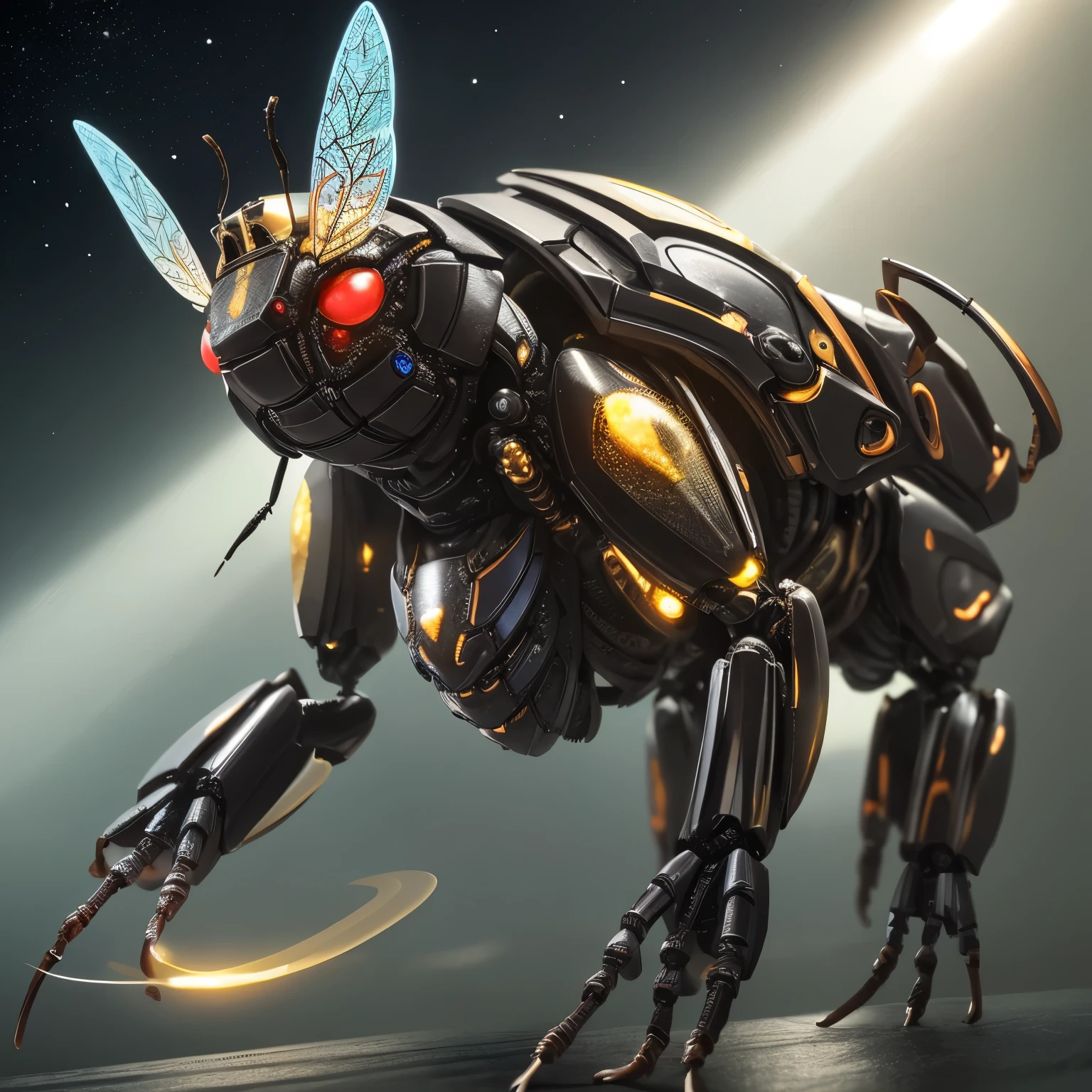 best quality, top quality, ultra quality, superb quality, super quality, ultra quality, extravagant quality, astonishing quality, mechanical insect, ultra-small size, very twinkle, luminescence,