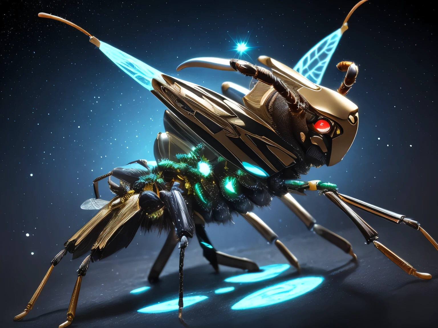 best quality, top quality, ultra quality, superb quality, super quality, ultra quality, extravagant quality, astonishing quality, mechanical insect, ultra-small size, very twinkle, luminescence,