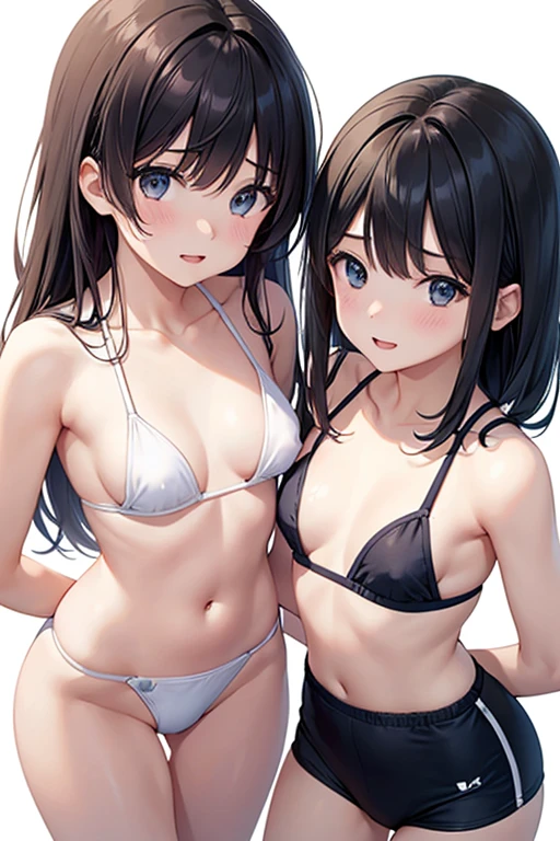Two Girls, High resolution,Looking up, With exposure、Swimwear、Top view、Tight clothes、front、Leaning forward、Small breasts、Small fabric area、erotic、Nipples visible 0.7



