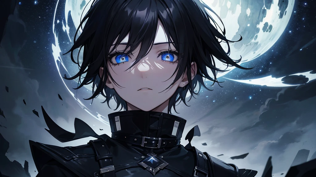 an emo goth boy looking at a starry night sky, highly detailed face and eyes with glow, moody atmosphere, dark colors, dramatic lighting, cinematic composition, digital art, concept art, hyper realistic, photorealistic, 8k, best quality, masterpiece
