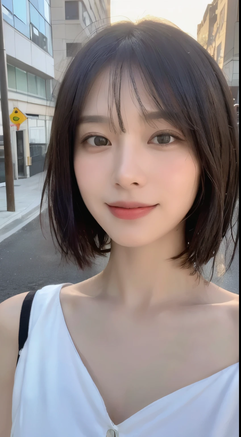 ((Highest quality, 8k, masterpiece:1.3)), concentrated: 1.2, Perfect Body Beauty: 1.4, Hips: 1.2, ((Layered Haircut, chest: 1.2)), (Wet clothes: 1.1), (rain, street:1.3), Bandeau dress: 1.1, Highly detailed face and skin texture, Beautiful Eyes, double eyelid, Whitening skin, Long Hair, (shut up: 1.3), smile