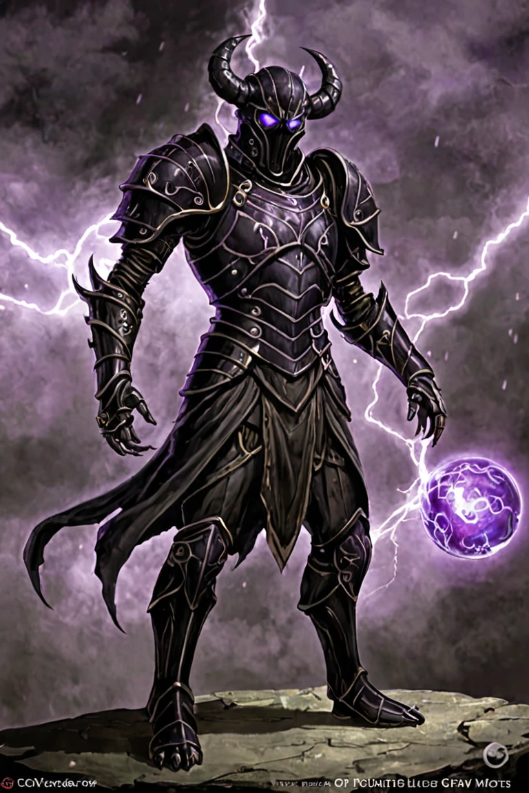 martius_storm demon This creature appears as a body of translucent dark gray, black and purple energy with small motes of purple light winking in and out of existence along its spherical form. It has a head, neck, chest, but it's body ends in a tapered whispy smoke, no legs or feet evident. Whispy black smoke wearing bracers and black chest plate armor and shoulder plates