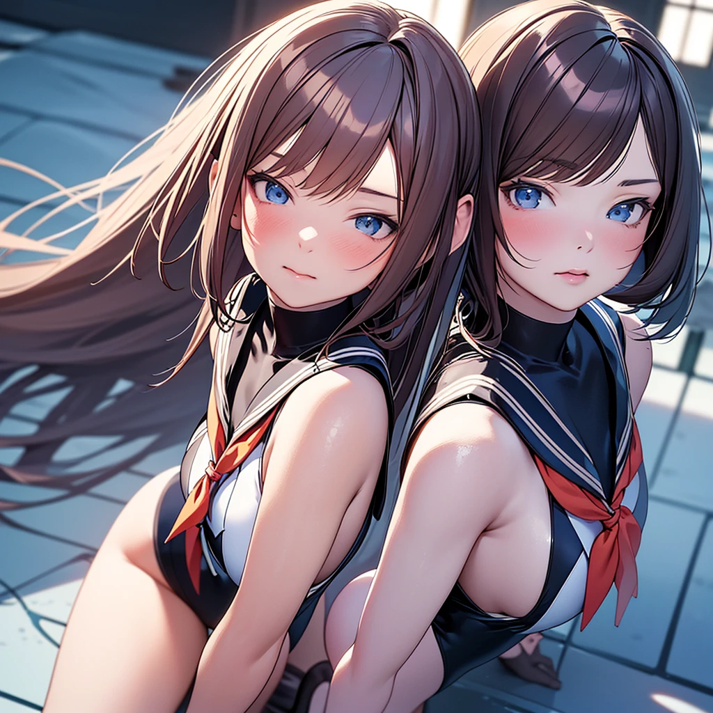 (Close-up shot, Highest quality, High resolution, 4K, Detailed lighting, Shaders, Browsing Caution), (Leotard-style sailor suit,Digging into the skin, In the high leg,Purge,NSFW:1.3), (Posing, blush:1.2), Realistic anime art style, Photorealistic Anime Girl Rendering, Smooth anime CG art, Anime realism style, Realistic art style, Realistic young anime girl, Amazing digital painting, Realistic anime 3D style, Beautiful anime portraits, Realistic anime art style, Close-up character portraits, Realistic 3D animation, Anime style portrait