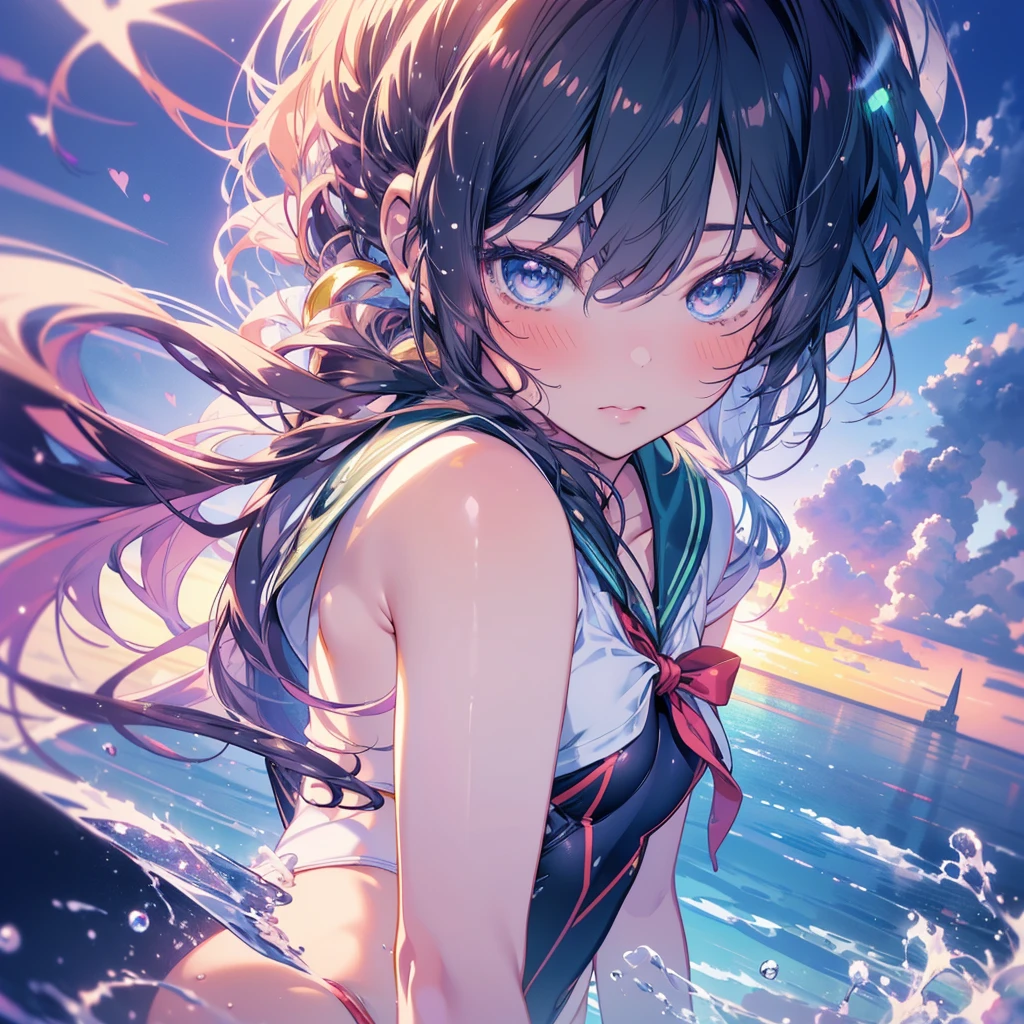 (Close-up shot, Highest quality, High resolution, 4K, Detailed lighting, Shaders, Browsing Caution), (Leotard-style sailor suit,Digging into the skin, In the high leg,Purge,NSFW:1.3), (Posing, blush:1.2), Realistic anime art style, Photorealistic Anime Girl Rendering, Smooth anime CG art, Anime realism style, Realistic art style, Realistic young anime girl, Amazing digital painting, Realistic anime 3D style, Beautiful anime portraits, Realistic anime art style, Close-up character portraits, Realistic 3D animation, Anime style portrait