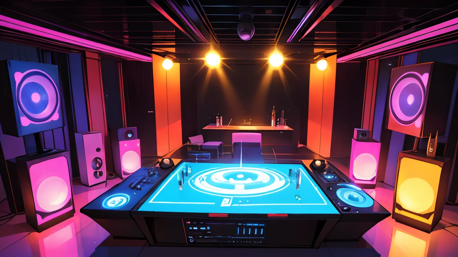 AMABIENTE INTERNO DE DISCO CLUB NOS ANOS 70 EM NYC, NO FIGURES INSIDE, SHOWWING DECORATION 70S STYLES, SPEAKERS, ILUMINATION, ETC, EQUIP,MENTS, CAIXAS DE SOM DA EPOCA, DJ TABLE