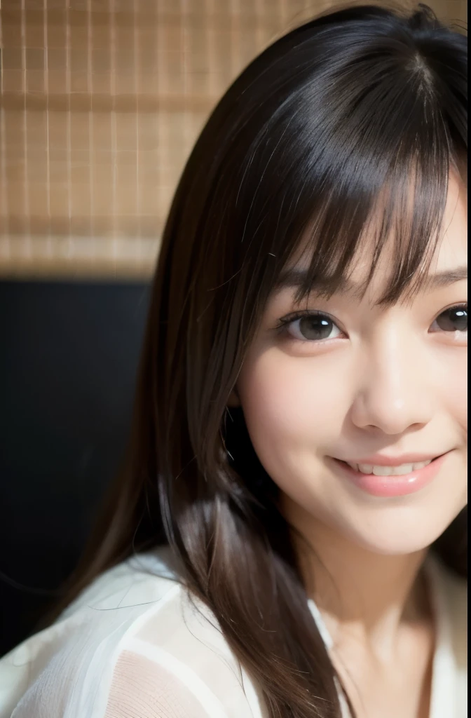 best quality, face focus, soft light, ultra high res, (photorealistic:1.4), RAW photo,(Shinozaki Ai), white skin, kawaii,
1 Japanese girl, solo, cute, smile, (pupil, lights in the eyes), detailed beautiful face, Medium-sized breasts,(high resolution detail of human skin texture),(long hair),(portrait), upper body, white traditional kimono,