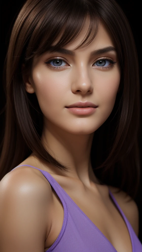 ((facial portraits, upper-body, close-up)),(best quality,4k,8k,highres,masterpiece:1.2),ultra-detailed,(realistic,photorealistic,photo-realistic:1.37),(1girl),(18years old),(((irene1:1.2))),(((Excella_er5:1.2))),(sharp focus:1.5),pearl skin,(skin pores:1.1),extremely detailed face and skin texture,(skin texture:1.1),black hair,tall and slender body,(192cm tall),thin and delicate figure,graceful posture,strong and defined muscles,flawless skin,defined abs,perfect curves,feminine appearance,embodying elegance and beauty,cleavage breasts,((wearing a (lavender) shirt dress)),vibrant color,extremely detailed and realistic clothes,(colorful),(film grain:1.3), colorful lighting,expressive faces,vivid eyes,dynamic poses,dramatic chiaroscuro,professional studio settings,creative composition,glowing highlights,subtle shadows,emotional expressions,authentic emotions,insta-worthy,high-fashion styles,lively backgrounds,individual character traits,unique personalities,powerful gazes,precise facial features,life-like hair textures,surreal elements,dreamy atmosphere,masterful brushstrokes,instantly captivating,mesmerizing gaze,natural beauty,realistic lighting effects,capturing the essence of the subject,unforgettable expressions.
