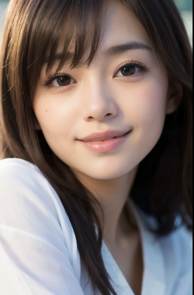 best quality, face focus, soft light, ultra high res, (photorealistic:1.4), RAW photo,(Shinozaki Ai), white skin, kawaii,
1 Japanese girl, solo, cute, smile, (pupil, lights in the eyes), detailed beautiful face, Medium-sized breasts,(high resolution detail of human skin texture),(long hair),(portrait), upper body, white traditional kimono,