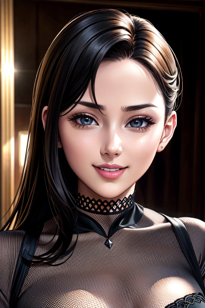 ulzzang-6500-v1.1, (Photos brutes:1.2), (photorealistic), (authentique:1.4), (head of'oeuvre), masterpiece, absurdist, The finer details, high resolution, highly detailed face and eyes, photorealistic, textured skin, anatomically correct, pointy, (((full body photo))), (Side-firing), alone in a class, (marche), ((student 19 years old)), black har, semi-long hair, beautiful chest, (En regardant la caméra), serious expression, (Look professionnel), Long Grianche ribbed V-neck, Formal bodycon skirt, push-ups, neckleace