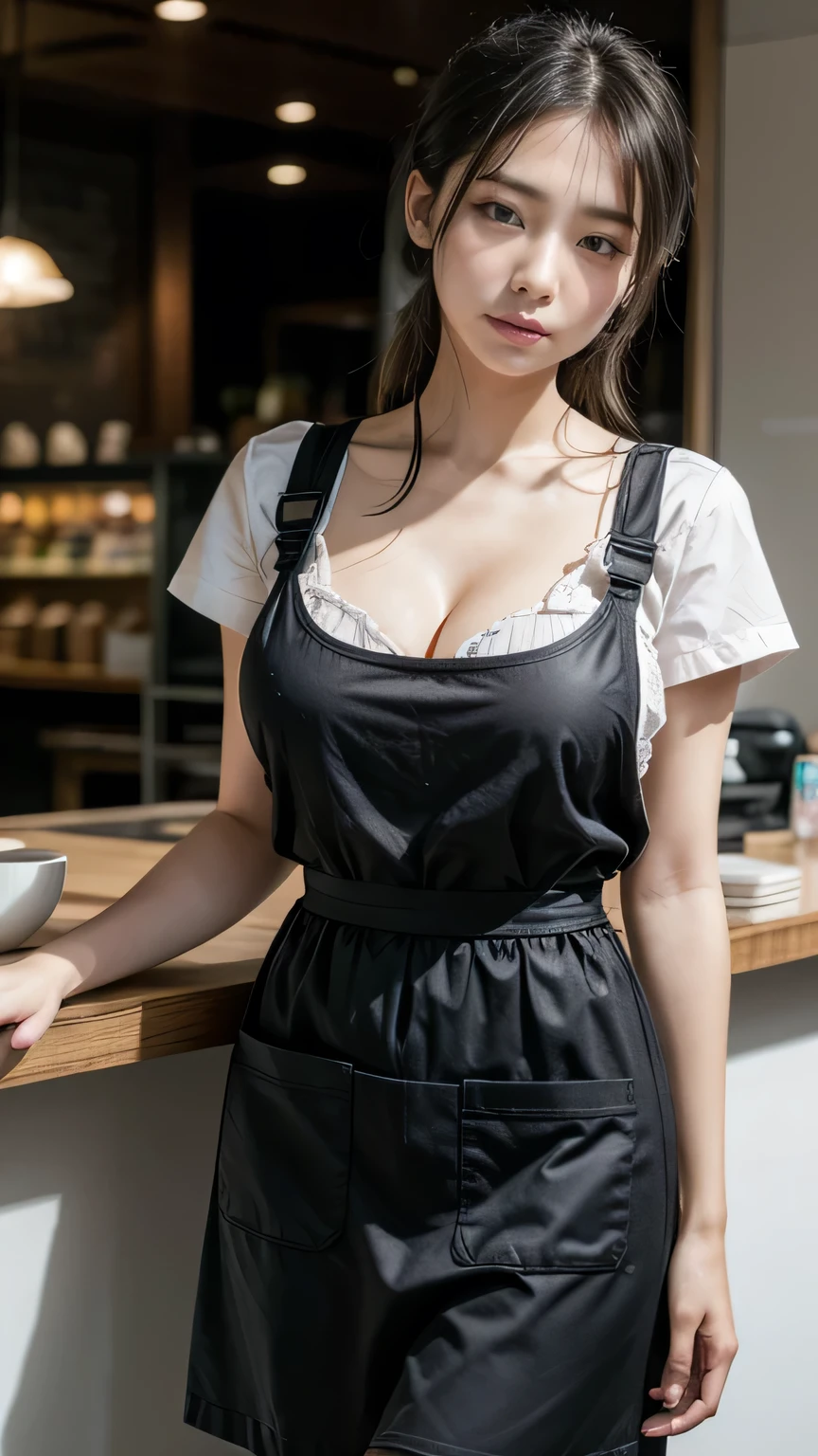 Japanese Cafe、maid Cafe、A girl dressed as a maid、(Realistic、Like a photograph、Live Action、8k, Realistic, RAW Photos, Best image quality: 1.4), Single-lens reflex camera、RAW Photos, Highest quality, Realistic, Highly detailed CG Unity 8k wallpaper, Written boundary depth, Cinematic Light, Lens flare, Ray Tracing, Realistic background、(Wearing maid uniform:1.2、(Clerk's clothes、(high waist jumper skirt)、Cafe Staff Uniform:1.4、Cafe uniform、Wear clothes that accentuate your bust size:1.3、スカートの上にapron:1.5、Big Breasts、I can see her cleavage、(I&#39;d like a coffee please)、Medium Hair、Hair is up、Working in a cafe:1.4、((ultra high density skin))、 1 female,Cute Japanese Girl、Waitress at work、I leaned over and put the coffee I had brought down on the table..、Accentuate your breasts、((whole body:1.5)，Looking at the audience:1.1、Upward glance、Business Smile、I lik(Realistic、Like a photograph、Live Action、8k, Realistic, RAW Photos, Best image quality: 1.4), Single-lens reflex camera、RAW Photos, Highest quality, Realistic, Highly detailed CG Unity 8k wallpaper, Written boundary depth, Cinematic Light, Lens flare, Ray Tracing, Realistic background、(Wearing a dress shirt、(When a woman leans forward、Bra visible through the gap in the shirt))、(Clerk's clothes、open chest shirt、(high waist jumper skirt)、Cafe Staff Uniform:1.4、Cafe uniform、Wear clothes that accentuate your bust size:1.3、apron:1.5、Big Breasts、I can see her cleavage、(I&#39;I&#39;d like a coffee please.))、Medium Hair、Hair is up、Working in a cafe:1.4、((ultra high density skin))、 1 female,Cute Japan Married Woman、Waitress at work、((whole body:1.5)，Looking at the audience:1.1、Upward glance、Business Smile、Pay attention to the details、Perfect outfit、Earrings、(White Squid Portrait、Accurate Arm、Accurate legs、Beautiful legs、Accurate thighs that style、Pay attention to the details、Perfect outfit、Earrings、(White skin)、Accurate Arm、Accurate legs、Anatomically correct body、Accurate fingering、View from the front