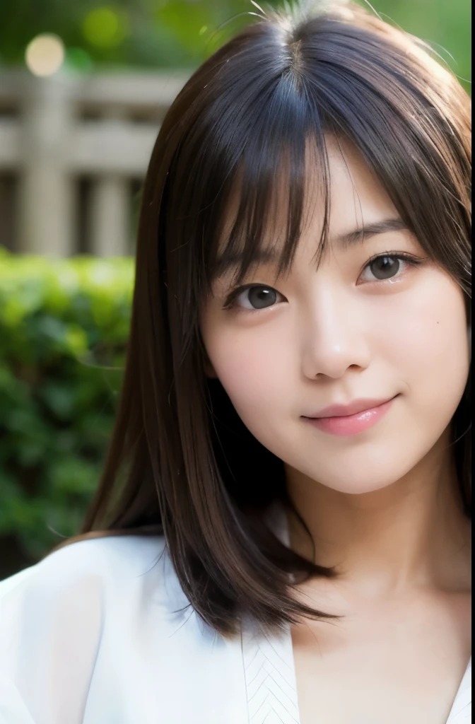best quality, face focus, soft light, ultra high res, (photorealistic:1.4), RAW photo,(Shinozaki Ai), white skin, kawaii,
1 Japanese girl, solo, cute, smile, (pupil, lights in the eyes), detailed beautiful face, Medium-sized breasts,(high resolution detail of human skin texture),(long hair),(portrait), upper body, white traditional kimono,