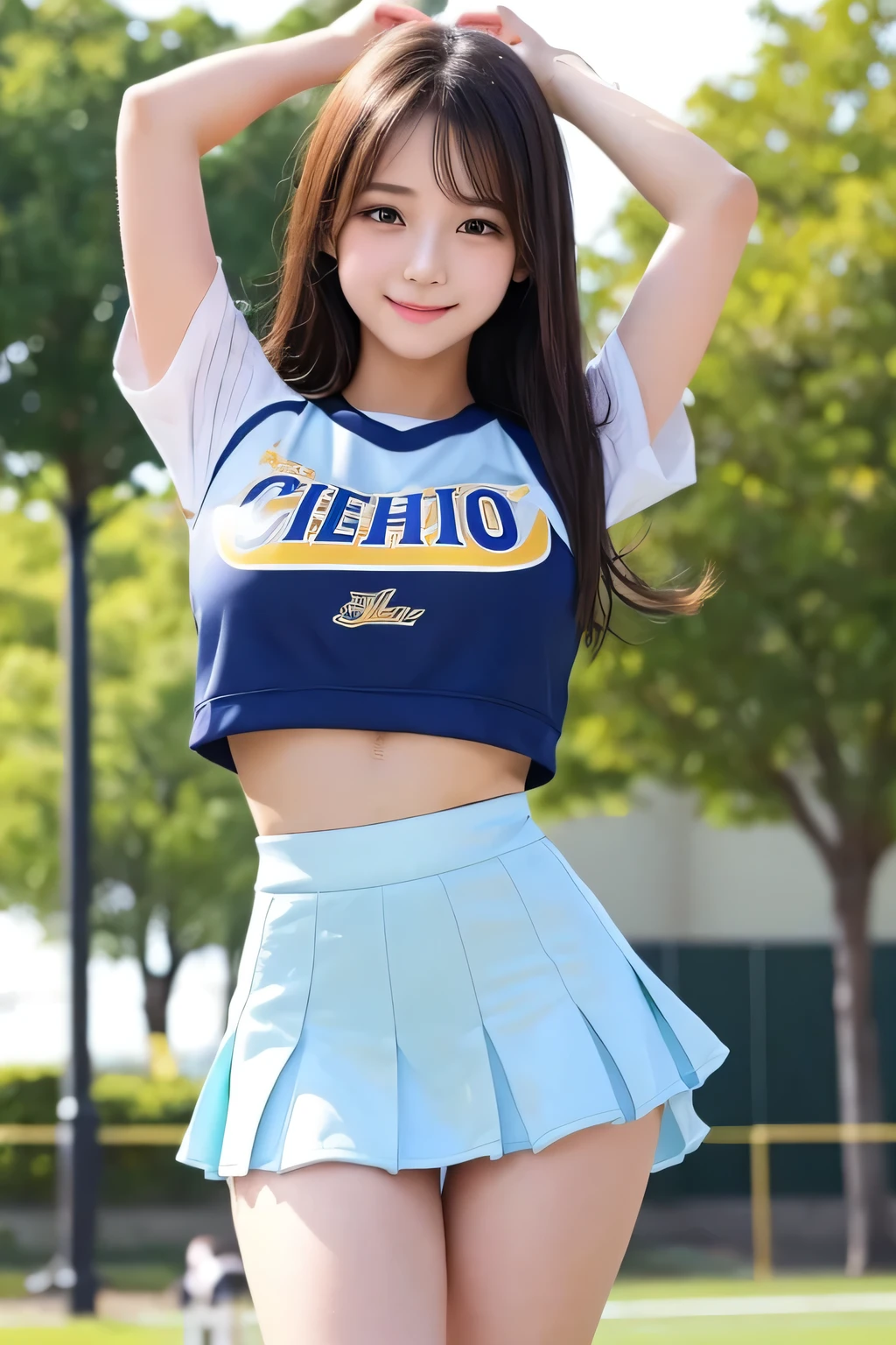beautiful girl、Cheerleader、Cheer Dance, See through,Micro Mini,Thighs,Skirt flip,Large Breasts,(Shining Sweat:1.4)