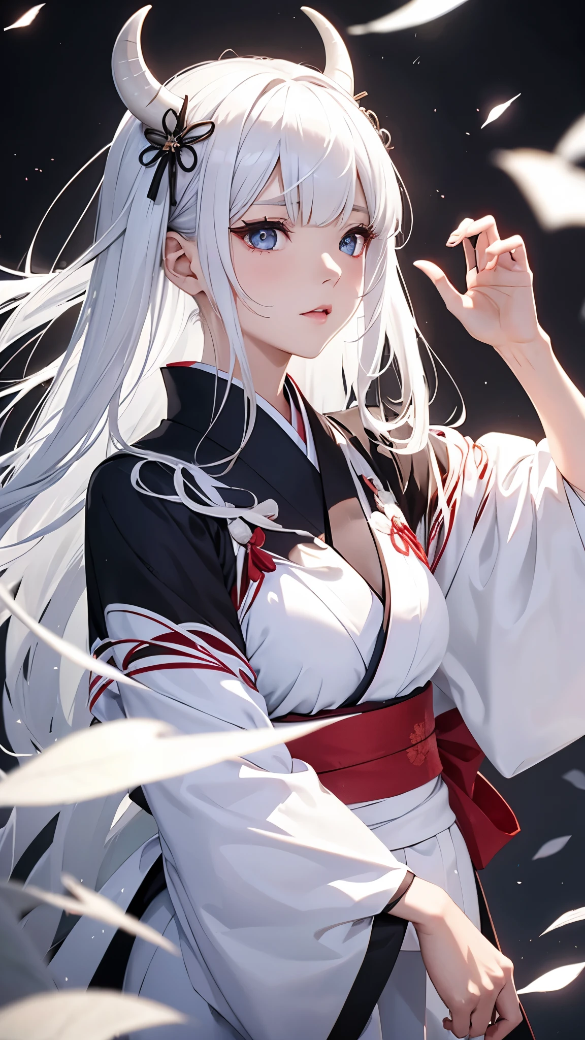 Like something from Demon Slayer、White Hair Girl、In an open kimono