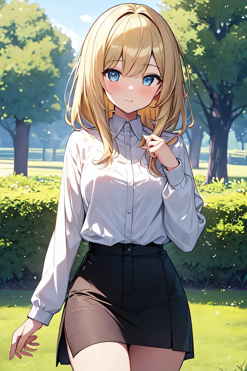 masterpiece,(High-quality depth maps:1.1), Highest quality, Very detailed,unity 8k wallpaper,crisp,(change:1.2),(Beautiful Eyes), ((cute)), cute, (Lovely), ((sexy)), (device),
(Ultra-detailed), (Best illustrations), (Best Shadow),whole body,A girl in a miniskirt being interviewed in the park.Blonde、