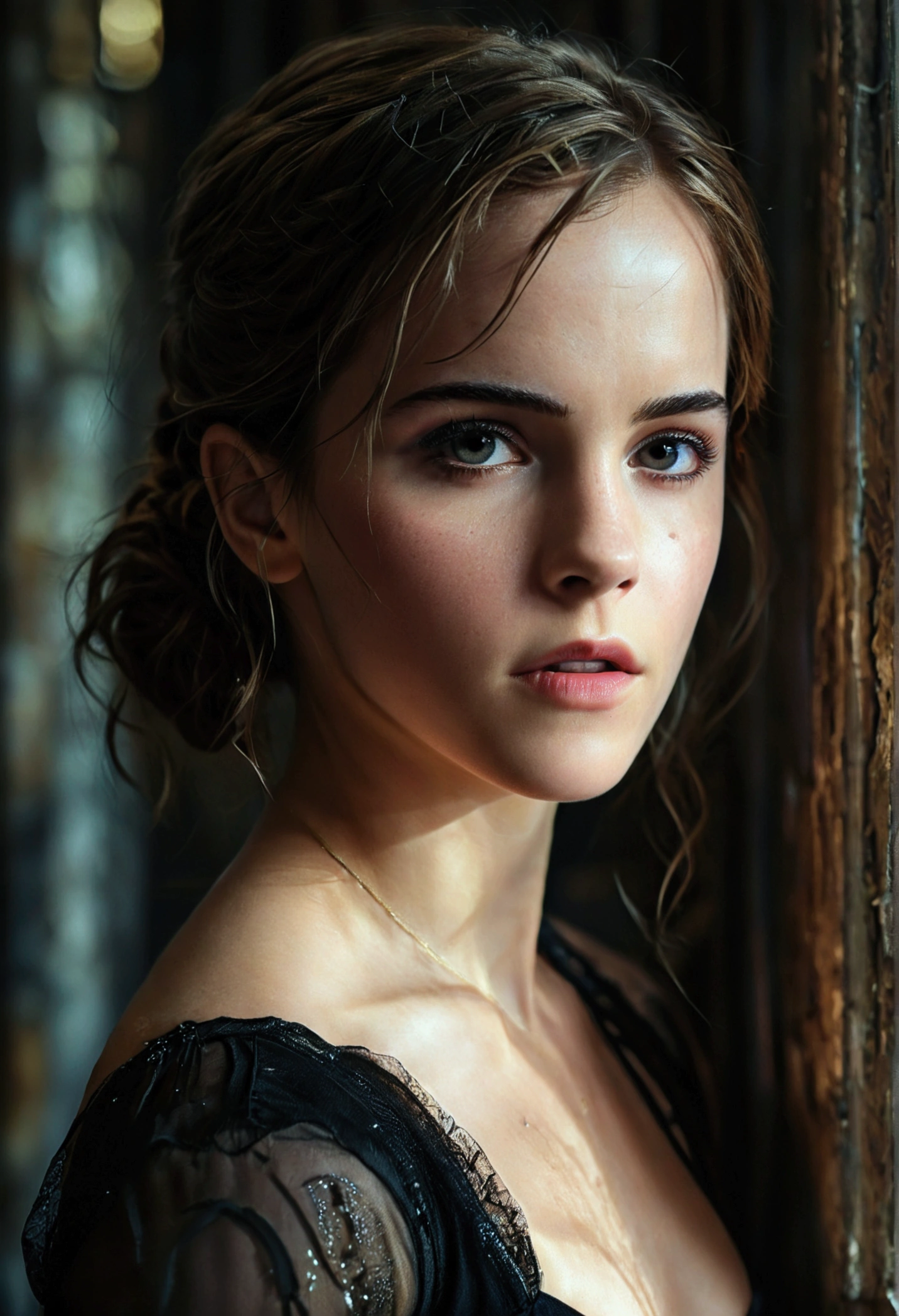 RAW photo, photograph of a (((Emma Watson))) 31years old woman, (detailed facial features), gorgeous face, standing in her messy bedroom (high detailed skin:1.2) (detailed facial features), gorgeous face, ((detailed face) full-bodied photo-realistic